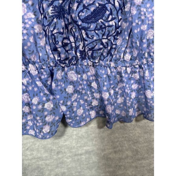 Free People  Shirt Sz M Floral Embroidered Cottage Peasant‎ Boho Floral - Picture 5 of 7